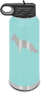 German Shepherd Laser Engraved Water Bottle Customizable Polar Camel Stainless Steel with Straw - Dog Canine pet Teal 32 oz