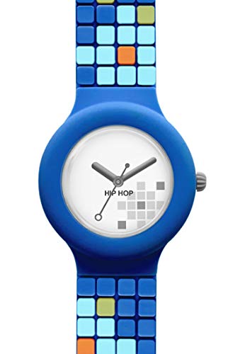 Montre Hip Hop femme mosaic cadran blanc et bracelet silicone bleu