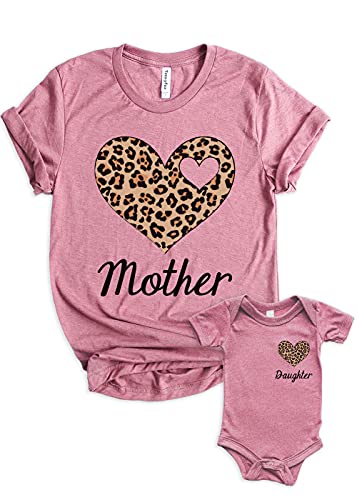 Teeny Fox Leopard Heart Mother Girl Baby Matching Outfits Cute Family Shirts