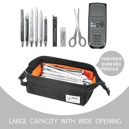 Image of Rough Enough Large Pencil Case for Boys kids Adults, Sturdy Cordura Fabric with YKK Zipper, Water-Resistant Big Capacity Pen Pouch for School, Office, Travel, Art Supplies, Makeup, Tech Gadgets, Black