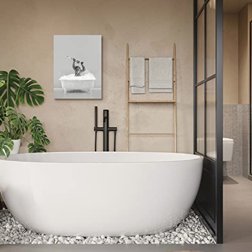Bathroom Wall Art Decor Black And White Funny Animals Canvas Prints Pictures Cute Baby Monkey Take Bath In A Bathtub Poster Modern Framed Artwork For Kid's Room Home Walls Decoration 12X16 Inch #TOP2