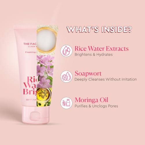 Image of The Face Shop Rice Water Bright Foaming Face Wash 50ml, Face Wash for Glowing Skin, Cleanser for Uneven Skin Tone, Korean Skin Care Products, All Skin Types, Vegan