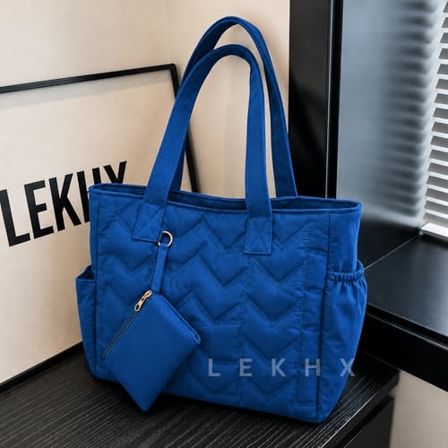 Image of LX LEKHX Tote Bag for Women | Lightweight Shoulder Handbag with 2 Main Zip Compartments & Multiple Pockets | Water Resistant Polyester Fabric | Office, Travel & Daily Use