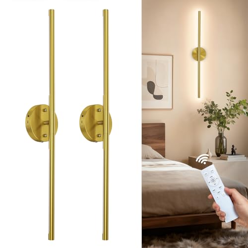 TONYFUL Battery Operated Wall Sconce Set of 2 Rechargeable Wall Lamp with 6000mAh Dimmable Bulbs and Remote 3000K-6500K LED Wireless Wall Lights for Bedroom Living Room Hallway Decor Background