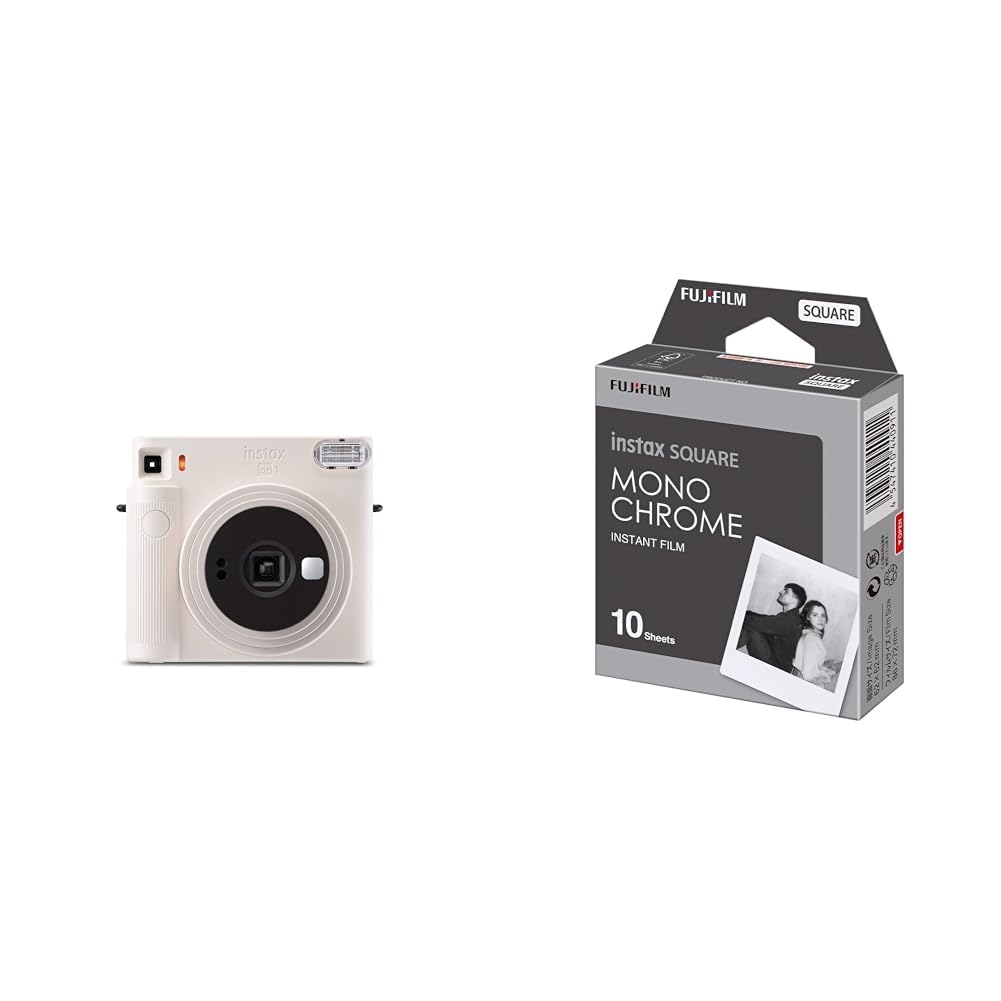 instax film SQUARE 1x10, monochromatyczny & instax SQUARE SQ1 aparat natychmiastowy, kredowy biały