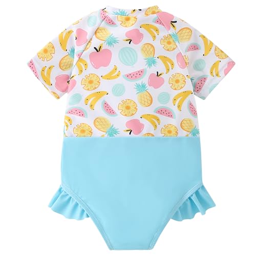 Image of AMIYAN Toddler Girls One-Piece Swimwear Short Sleeve Ruffle Swimsuit Zipper Rash Guard Bathing Suit for Little Girls 1-5Y