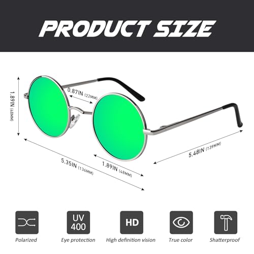 Image of CGID Retro Round Polarized Sunglasses Mens Womens Circle Metal Hippie Shades UV400 Protection E01