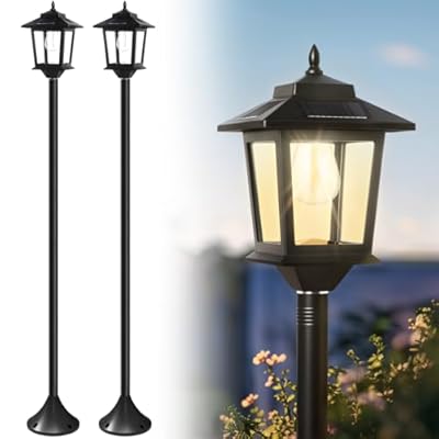 PASAMIC 63" Solar Lamp Post Light 2Pack, Outdoor Post Lights Waterproof, Pole Lights Outdoor, Decorative Floor Lamp for Patio, Warm White, Replaceable Bulb