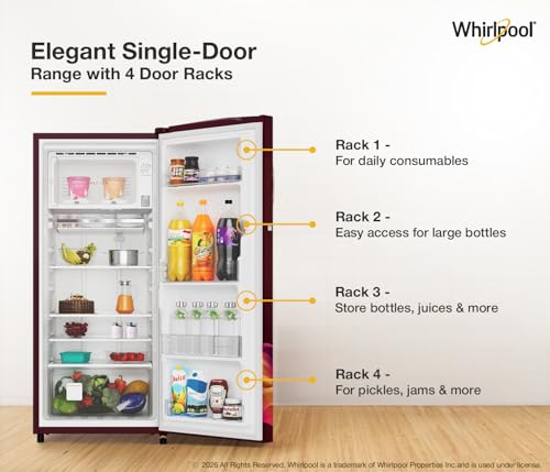 Image of Whirlpool 207 L 3 Star Icemagic Pro Inverter Direct-Cool Single Door Refrigerator (230 IMPRO PRM 3S WINE SILK-Y, Red, 2026 Model)