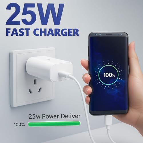 Image of 25W PD 3.0 Type C Superfast Charger Adapter for Galaxy S25|S24|Ultra|FE|Edge|Plus|M36|M06|F06|M17 M16|F16|A17|M05,M35|F06,A06|A16|A55|A56|M36|M07|A35|Tab S10 Ultra|25W USB-C Charger by HESPA
