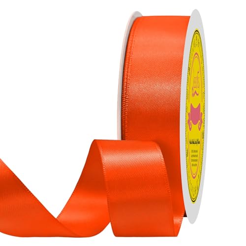 Image of Double Face Autumn Orange Satin Ribbon 7 /8 inch X 100 Yards Polyester Autumn Orange Ribbon for Gift Wrapping Very Suitable for Weddings Party Hair Bow Invitation Decorations and More