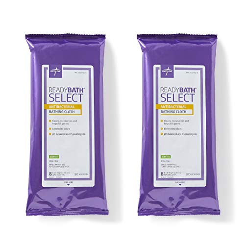 Medline ReadyBath Select Scented Antibacterial Body Cleansing Cloths, Medium Weight 8 Count (Pack of 2)