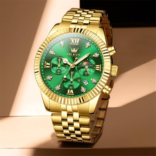 Image of OLEVS Mens Watches Chronograph Luxury Dress Moon Phase Quartz Stainless Steel Waterproof Luminous Business Calendar Wrist Watch