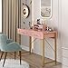 WESTREE Vanity Desk with 2 Drawers and Storage Shelf, Modern Makeup Table with Glossy Desktop, Gold Metal Frame Writing Desk for Bedroom or Home Office, No Mirror