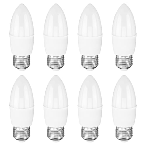 LED Candle Light Bulb E27 5W, 8PCS Edison Screw E27 C37 LED Candle Bulbs 40W Equivalent, 480LM 6500K Cool White Lightsbulbs ES Energy Saving Light Bulbs for Home, Office & Commercial Use, Non-Dimmable
