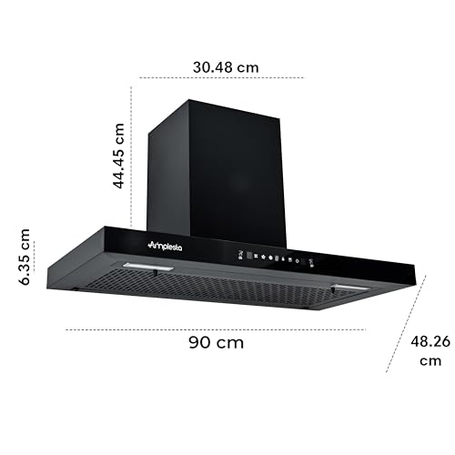 Image of Amplesta Sereno 90CM Chimney for Kitchen Auto Clean 1350 m3 /hr Vertical Wall Mounted Kitchen Chimney for Home Filterless Two Way Suction Touch & Gesture Control (Sereno MS AC FL 90 BK)