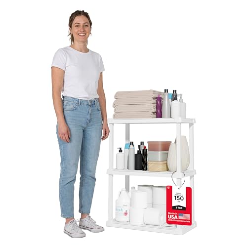 Image of IRIS USA 3-Shelf Light Duty Plastic Storage Shelves, 150lb Capacity, 33 inch H x 24 inch W x 12 inch D, Medium Modular Shelving Unit Storage Organizer for Bathroom, Laundry, Garage & Home, Storage Rack - White