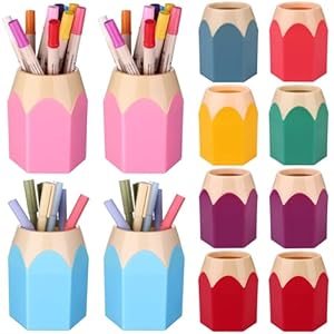 12 Pcs Pencil Shaped Pen Holders Pencil Storage Organizer Cute Plastic Pencil Holder for Desk Desktop Pen Cup Colorful Vase Pencil Pot Makeup Brush Container Cartoon Stationery Rack for Office