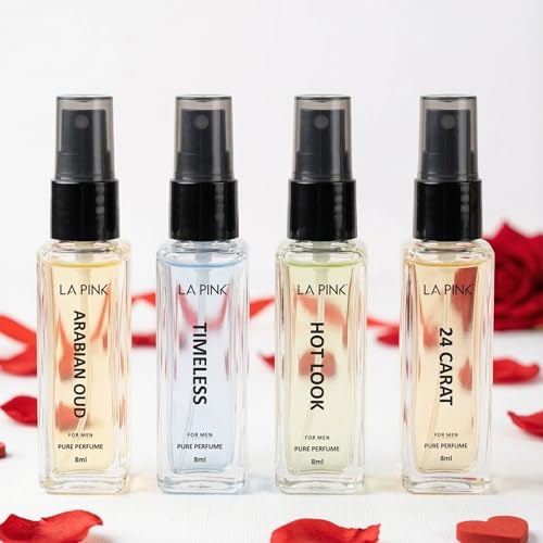Image of LA PINK Luxury Perfume Valentine Gift Set for Man | 4 Long Lasting Scents, Premium Fragrance Set for Valentine, Birthday, and Anniversary | Ideal Gift for Him | Set of 4 (8ml Each)
