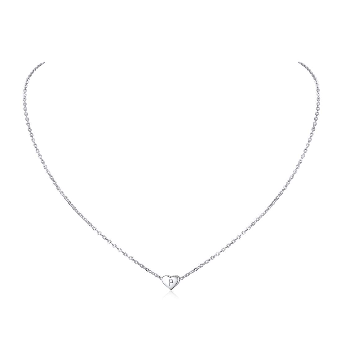 ChicSilver 925 Silber Kette Alphabet 40cm+5cm mit Herzanhänger A-Z 26 Buchstabe Sommer Freundschaftskette Namenskette mit Geschenkbox für Damen und mädchen