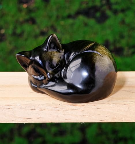 Statue chat en obsidienne dorée sculptée main pour déco chic - 7