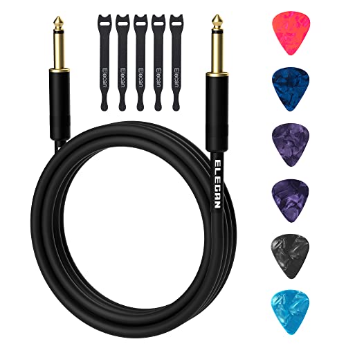 Guitar Cable 50 Feet -Straight to Straight Instrument Cable-Gold Plated-1/4 Inch TS Professional Electric Bass Guitar Cord Amp Cable 6.35mm Male PVC Jacket with 6 Guitar Picks+5 Ties