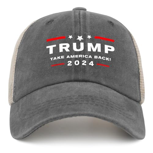 Georgeston Trump 2024 Trucker Hat Trump 2024 Take America Back Hat Trucker Hat Women Funny Mesh Cap for Summer, Gray02