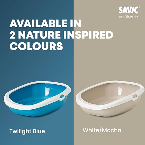 Image of Savic Gizmo Cat Litter Tray with Rim - 17 inch Lightweight, Durable Litter Box for Cats & Kittens Odor-Reducing, Easy to Clean, Ideal for Toilet Training - Twilight Blue | Medium litter tray with anti-scatter rim for clean and hygienic use.