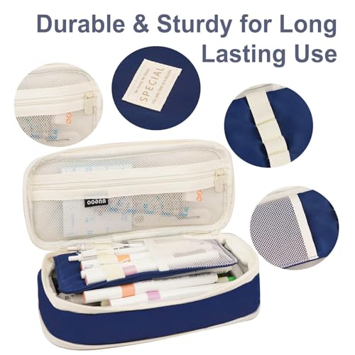 Image of Cute Pencil Case Large Capacity - Expandable Pencil Pouch for women and Girls, Durable Pencil Bag Pen Case Organizer, Kawaii Pencil Case Pouch for School Supplies & Gift (Blue)