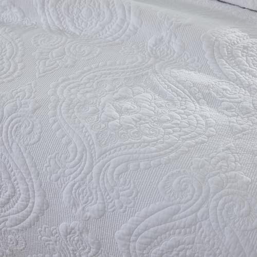 Brandream 20231018QS003 White Damask Quilt Set Queen King Size Cotton Luxury Matelasse Quilt Bedding Set Farmhouse Comforter Set thumb #4