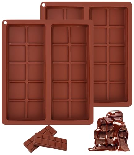 TIDEVAN 2 Piezas Molde de Silicona para Chocolate Molde Chocolate Silicona Chocolate Profundo Molde de Barra de Chocolate para Tabletas de Chocolate Caramelos Antiadherentes y Reutilizables