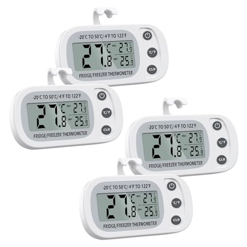 4pcs Termómetro digital para Refrigerador, Termómetro para Congelador a Prueba de Agua con Gancho,...