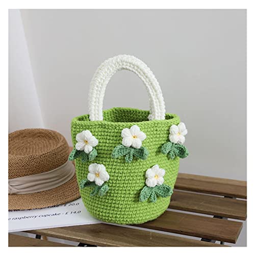 TJLSS Bolso Tejido a Mano con Flores, Tejido a Ganchillo de Lana, Paquete de Material de Bricolaje, Tejido a Mano Hecho en casa