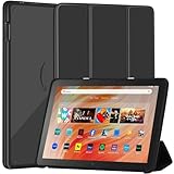 Schlanke Hülle für Amazon Kindle Fire HD 10/10 Kid / 10 Kid Pro (13. Gen, 2023) 10.1 Zoll – PU-Leder-Cover mit Dreifach-Ständer, klarer PC-Rückseite, 2 Neigungswinkeln und Auto Wake/Sleep,Schwarz