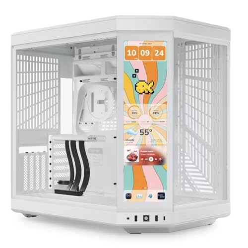Hyte Y70 Touch Infinite Dual Chamber ATX Mid Tower Modern Aesthetic Case with Integrated 2.5K LCD Touchscreen - Snow White