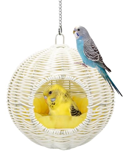 Image of Chewproof Steel Frame Bird Nest for Cage, Washable Small Bed Hammock | Bird Hideout Lay Eggs Parakeet Nest Sleep Rest, Parakeet Warm Bed House Hut for Lovebird, Canary, Budgie, with Cushion