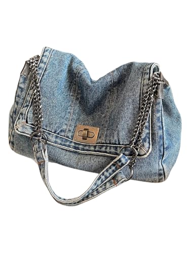SweatyRocks Women's Denim Shoulder Purses Jean Top Handle Y2k Denim Shoulder Bag Crossbody Handbags