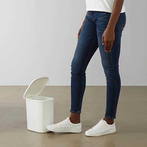 Amazon Basics Compact Bathroom Plastic Rectangular Trash Can With Steel Pedal Step, White, 6 Liters #TOP6