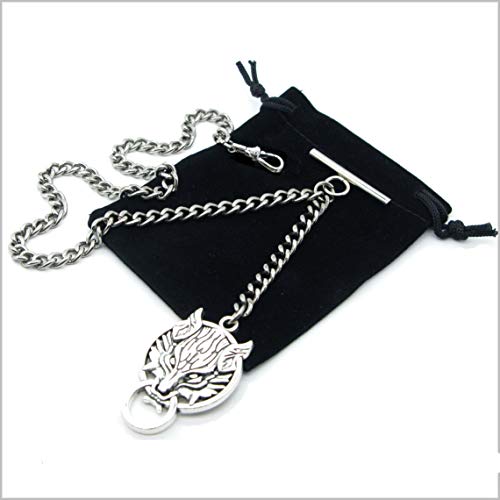 Albert Chain Silver Color Pocket Watch Chains For Men With Ancient Animal Fob Swivel Clasp T Bar Ac45 #TOP1