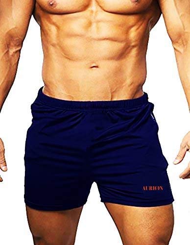 AURION Men's All New Drimaxxtm Technology (Moisture Management) Synthetic Half Tight Plain Athletic Multisports Short Inner Wear (Blue, Medium)
