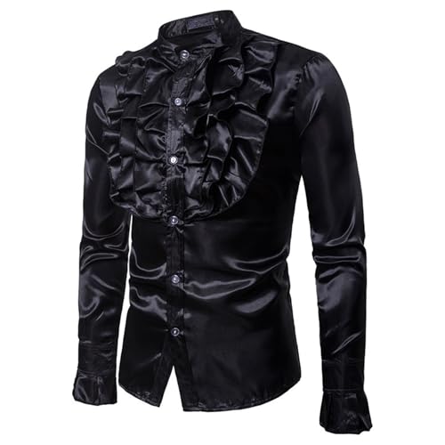 Mens Vintage Dress Shirts Long Sleeve Button Down Stand Collar Stylish Dressy Tops Holiday Retro 90S Party Outfits Black : Clothing, Shoes & Jewelry