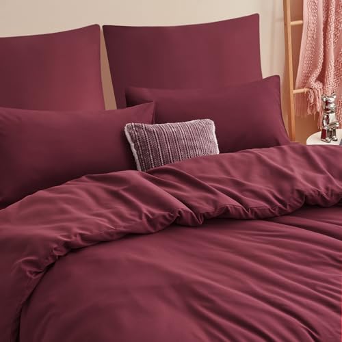 RUIKASI Bettwäsche 200x200 Rot 3teilig - Burgundy Mikrofaser Bettwäsche-Sets Oeko-TEX… – Ansicht 3