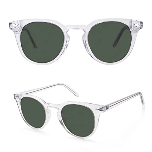 Dollger Polarized Round Sunglasses for Women Classic Retro Design Womens Trendy Style UV Protection Lens Clear Frame