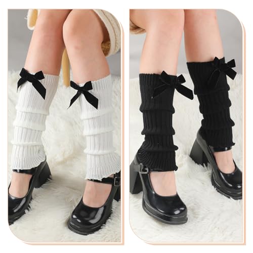 Geyoga 4 Pairs Leg Warmers Velvet Bow Winter Warm Leg Warmer Boot Socks Kawaii Leg Warmers Button Boot Cuffs for Women Girls3