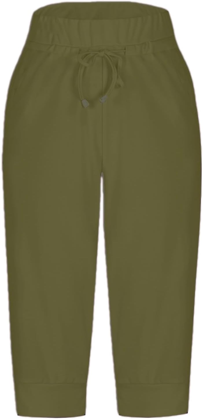Bermuda Shorts for Women Knee Length Drawstring Elastic Waist Shorts Casual Summer High Waist Short with Pockets