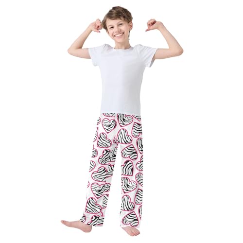 Zebra Print Love Heart Boys Long Pants Soft Trousers Elastic Waist Kids Lounge Bottoms with Pockets S-XL2
