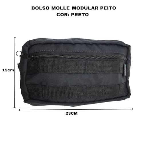 Bolso Molle Tático Modular para Colete Peito 15x23cm Preto Cordilheira Sport