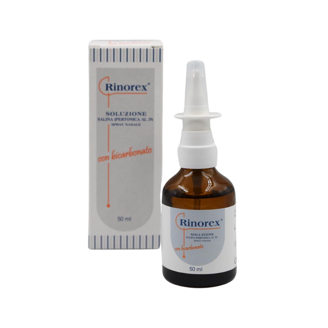 RINOREX SPRAY NASALE 50ML CON BICARBONATO - Soluzione Salina Ipertonica al 3%, Decogenstionante Nasale Adatto per Adulti e Bambini