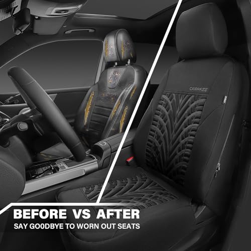 Image of CAR PASS Neoprene Waterproof Seat Covers,Wetsuit Car Seat Covers Front Seats Universal Fit for Vans, Truck, SUV Two Front Only, 3D Tyre Embossed Anti Slip with Armrests, Airbag Compatible(Black)