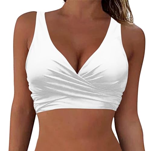 KBOPLEMQ Parte superior de bikini para mujer, sujetador de pechos grandes, parte delantera torcida, parte superior de bikini para mujer, moda de playa, sexy, parte superior, push up, parte superior